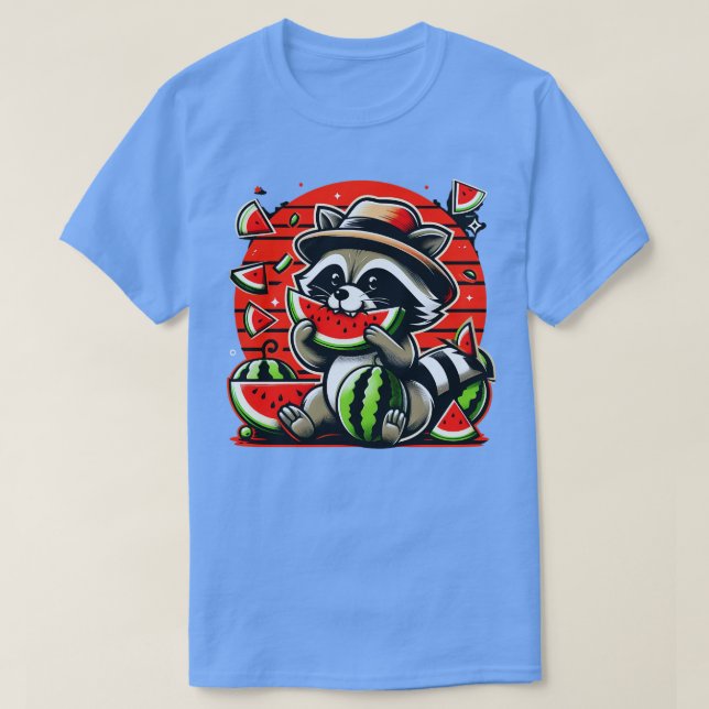 Camiseta Curte Raccoon Comer sandía Fruta Verano Hombres Do (Diseño del anverso)