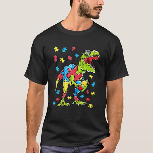 Camiseta Curte T Rex Dinosaur Gafas De Sol Autismo Concienc (Anverso)