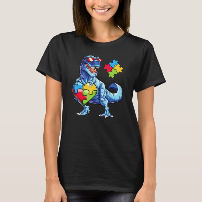 Camiseta Curte T Rex Dinosaur Gafas De Sol Autismo Concienc (Anverso)