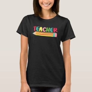 Camiseta Curte Teacher Lápiz de clase Kind Bright Happy Ra