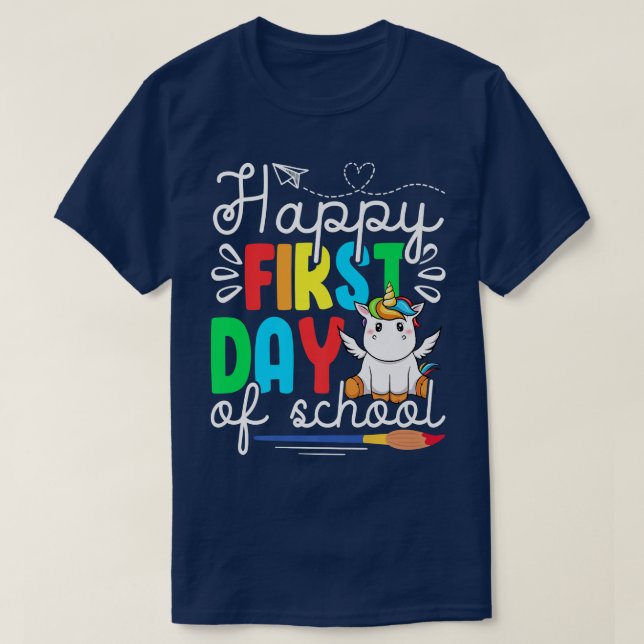 Camiseta Curte Unicornio Feliz Primer Día De La Escuela Div (Diseño del anverso)