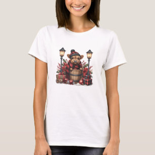 Camiseta Curte Winter Highland Cow Red Plaid Lantern Christ