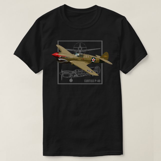 Camiseta Curtiss P40 Warhawk WW2 Avión de combate  (Diseño del anverso)