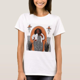 Camiseta Curva, mujer negra, plantas domésticas, Naranja y 