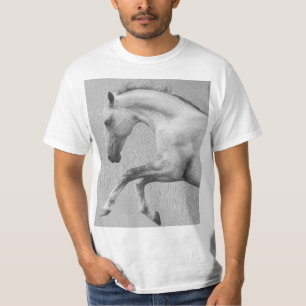 Camiseta Curvet Horse Mens plantilla moderna de animal blan