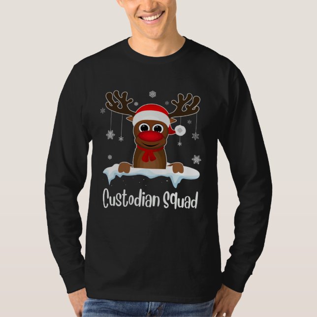 Camiseta Custodian Squad Xmas Reindeer Santa Hat Christmas  (Anverso)