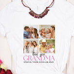 Camiseta Custom 4 Photo Collage for Grandma<br><div class="desc">Celebrate Grandma in style with this beautiful white t-shirt featuring a 4-photo collage and custom text for the names of children, grandchildren, or gift givers. Perfect for birthdays, Mother’s Day, or just to say “I love you, ” this cozy tee combines cherished memories with a heartfelt personal touch. Simply upload...</div>