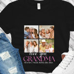Camiseta Custom 4 Photo Collage for Grandma - Gift<br><div class="desc">Celebrate Grandma in style with this beautiful white t-shirt featuring a 4-photo collage and custom text for the names of children, grandchildren, or gift givers. Perfect for birthdays, Mother’s Day, or just to say “I love you, ” this cozy tee combines cherished memories with a heartfelt personal touch. Simply upload...</div>