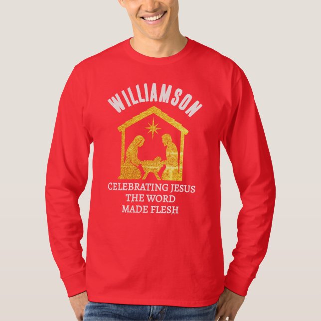 Camiseta Custom Christian Glitter Nativity Family Christmas (Anverso)