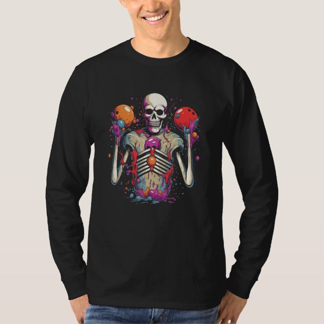 Camiseta Custom Creepy Eerie Fun Skeleton And Bowlin Balls  (Anverso)