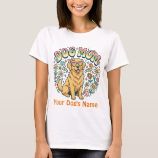 Camiseta Custom Dog Mom Golden Retriever Retro 70s Groovy 
