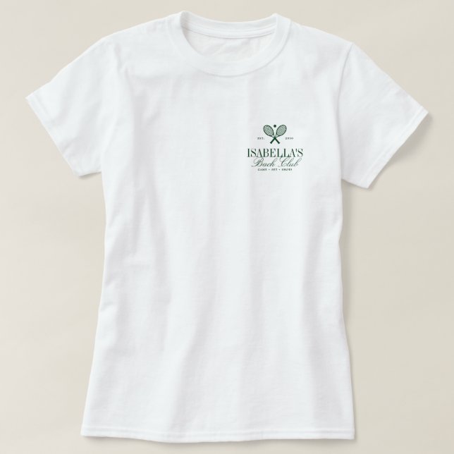 Camiseta Custom Elegant White Bachelorette Tennis Club (Diseño del anverso)