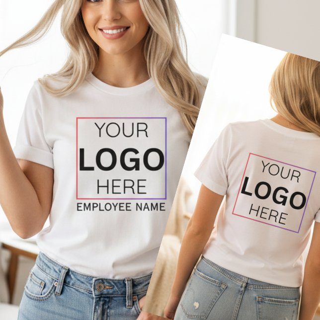 Camiseta Custom Employee Name Logo| Personalized Staff  (Custom Logo Front & Back - Employee Uniform with Personalized Name)