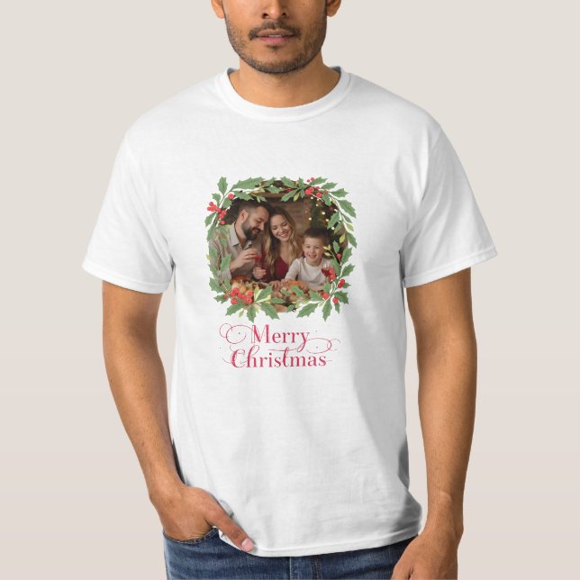 Camiseta Custom Family Photo Wreath Merry Christmas (Anverso)