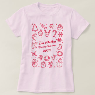 Camiseta Custom Family Year Christmas Hand Drawn Doodles