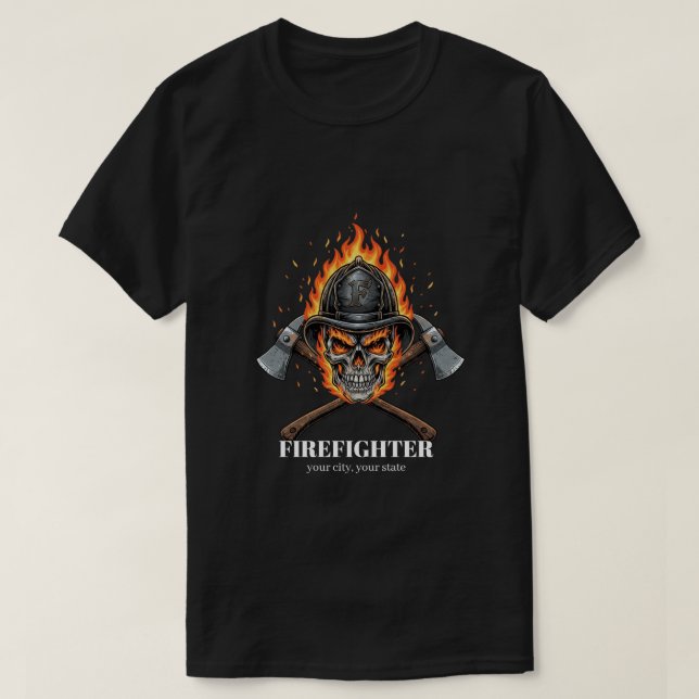 Camiseta Custom Firefighter Flame Skull Inferno Crossed  (Diseño del anverso)