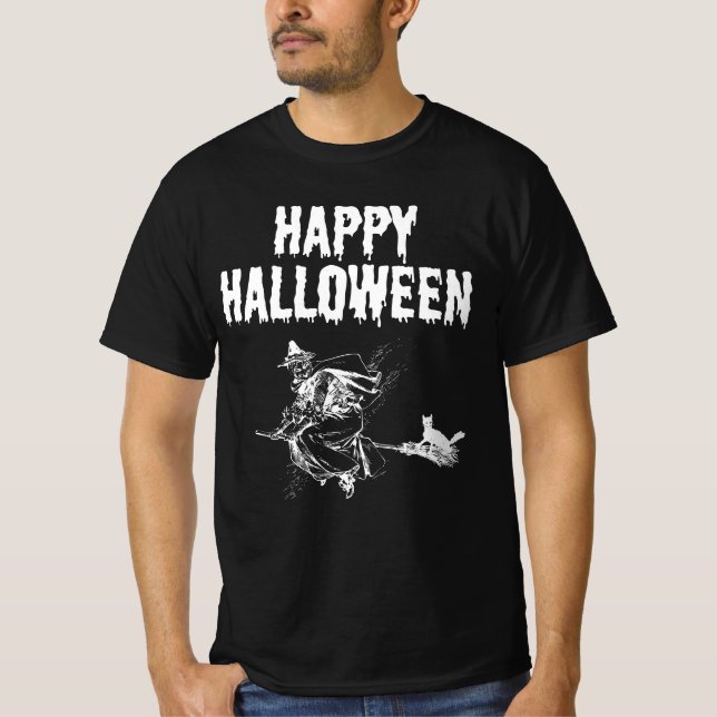 Camiseta Custom Logo | Name, Flying Witch and a Black Cat (Anverso)