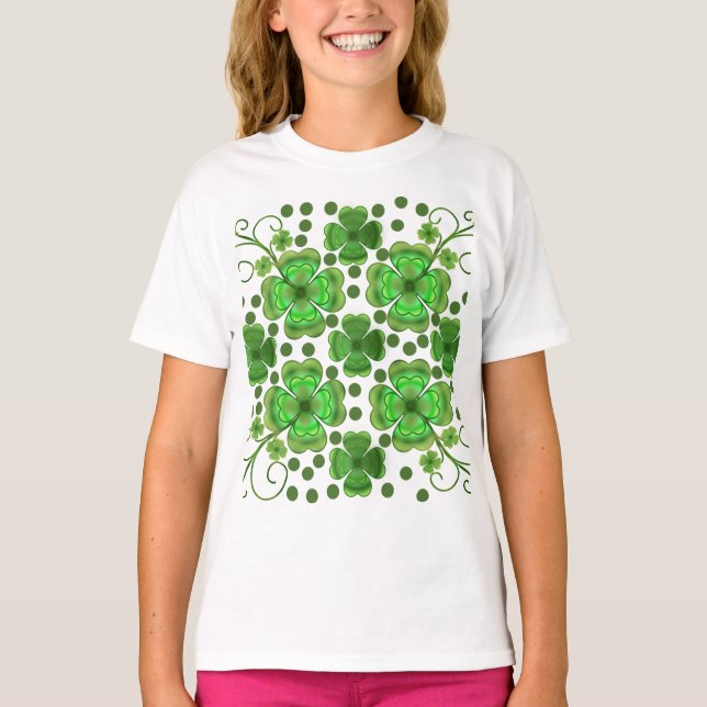 Camiseta Custom Metallic Green Clover & Swirl Pattern  (Anverso)