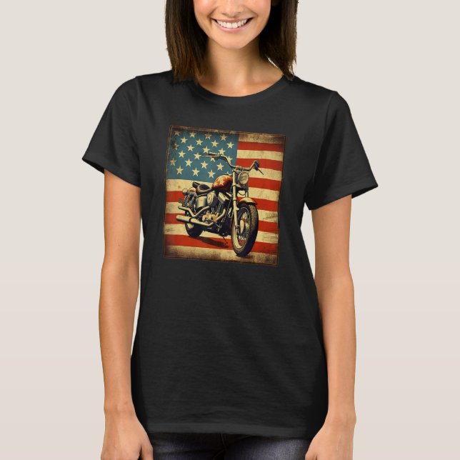 Camiseta Custom Motorcycle Retro USA Flag Retro Biker Vinta (Anverso)