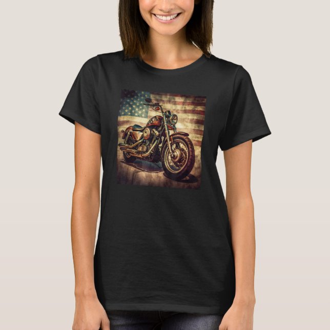 Camiseta Custom Motorcycle Retro USA Flag Retro Biker Vinta (Anverso)