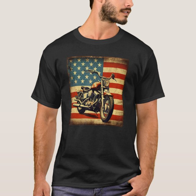 Camiseta Custom Motorcycle Retro USA Flag Retro Biker Vinta (Anverso)