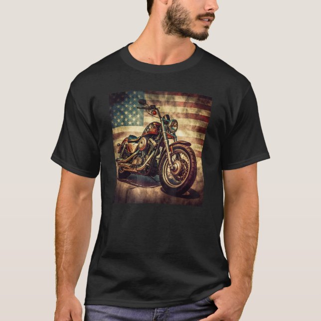 Camiseta Custom Motorcycle Retro USA Flag Retro Biker Vinta (Anverso)