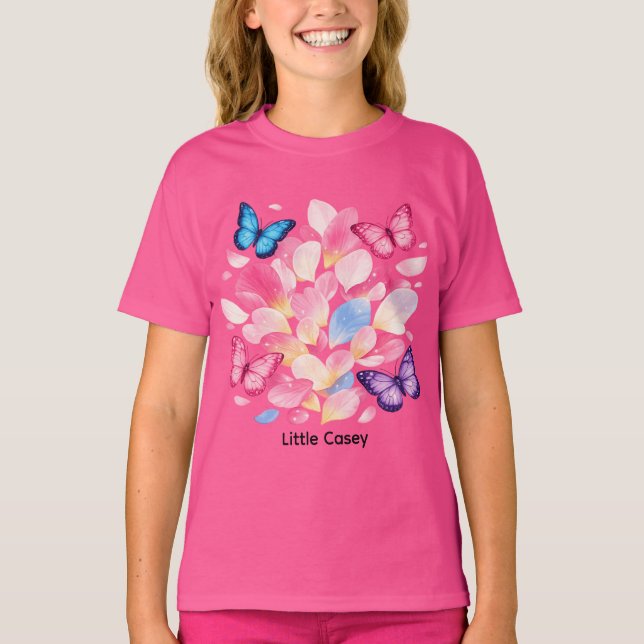 Camiseta Custom Name Butterfly & Flower Kids T-Shirt (Anverso)