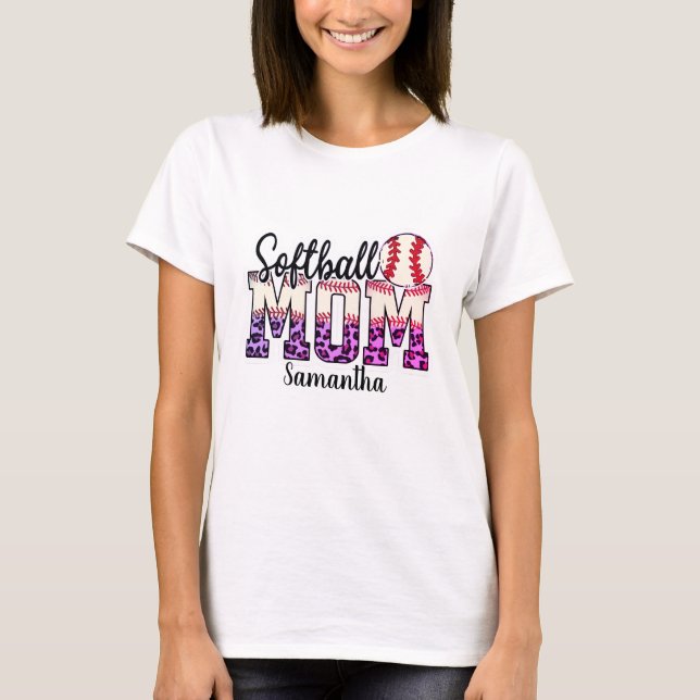 Camiseta Custom Name Softball Mom | Pink and Gold Polka Dot (Anverso)