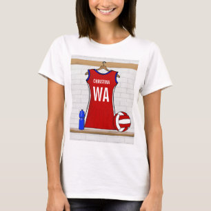 Camiseta Custom Netball Uniform Red with Blue and White