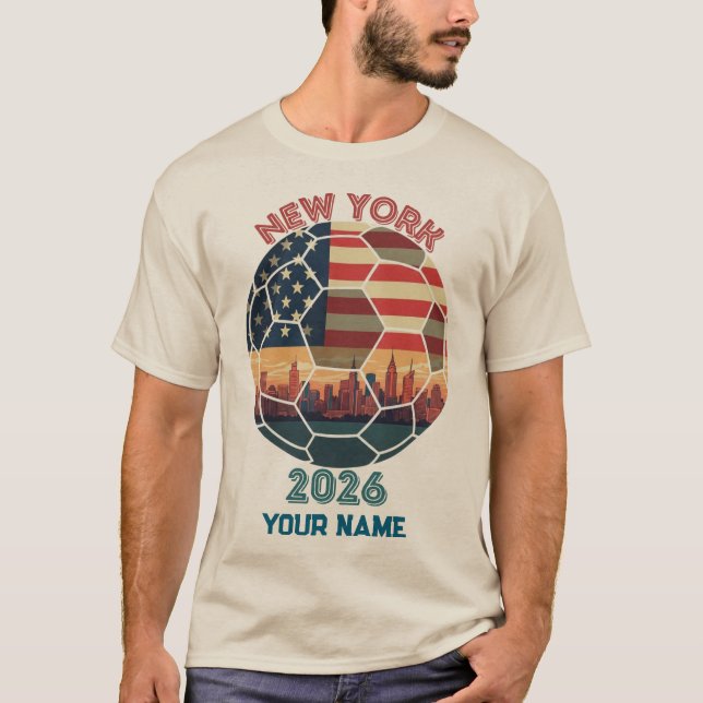 Camiseta Custom New York 2026 Soccer USA Flag Skyline Fan S (Anverso)