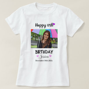 Camiseta Custom Photo & Name Happy 17th Birthday Womens