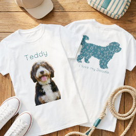Camiseta Custom Photo Pet Name Doodle Mom Teal Aesthetic