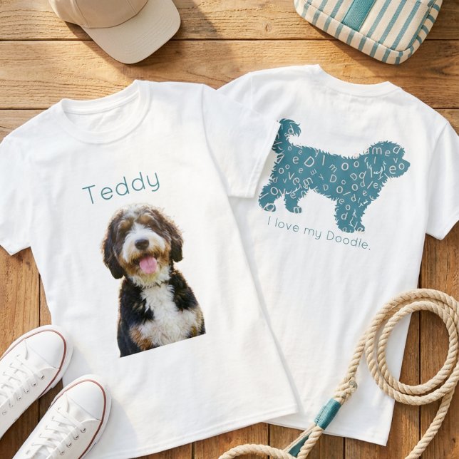 Camiseta Custom Photo Pet Name Doodle Mom Teal Aesthetic (Subido por el creador)