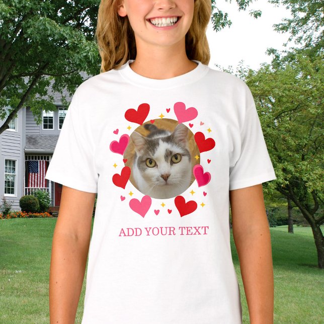 Camiseta Custom Photo Text Red Hearts Personalized Kids (Subido por el creador)