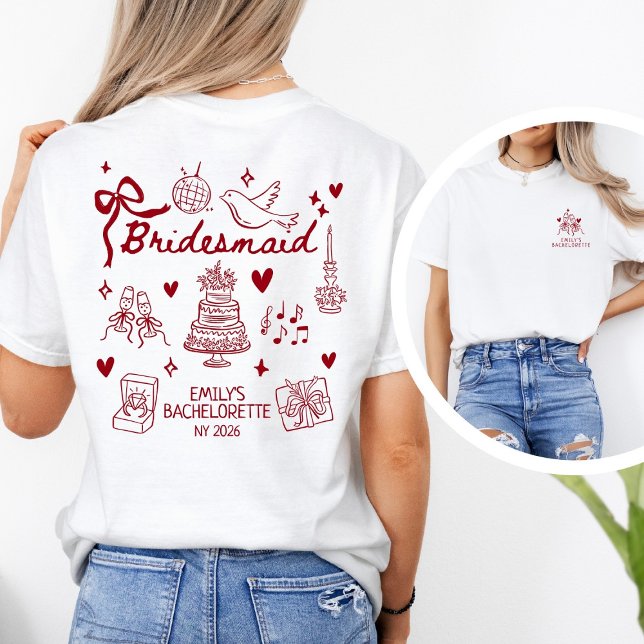 Camiseta Custom Red Coquette Bridesmaid Bachelorette Party  (Subido por el creador)
