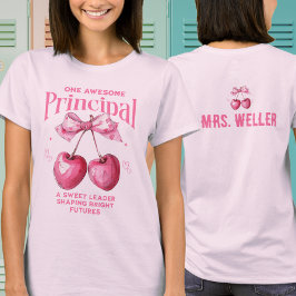 Camiseta Custom School Principal Cute Pink Coquette Cherry