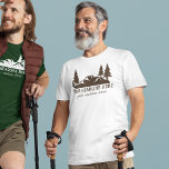 Camiseta Custom Slogan Hiking, Camping, Outdoorsy<br><div class="desc">This graphic tee has illustrations of hilly landscape with evergreen trees in brown,  and is ready to be personalized with your own custom text.</div>