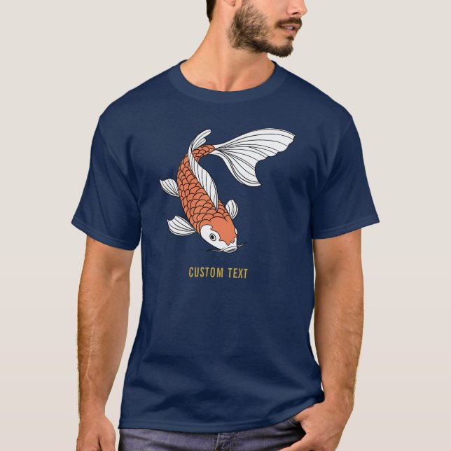 Camiseta Custom Text & Gold Fish Mark Navy Blue Mens (Anverso)