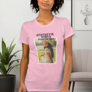 Camiseta Custom Women's Pink Aesthetic Vibes Photo Tee 