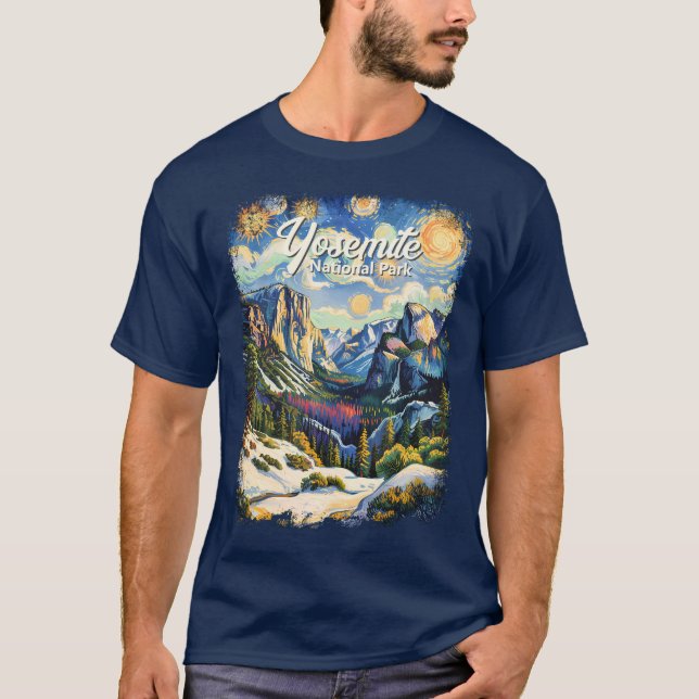 Camiseta Custom Yosemite Tunnel View Winter Van Gogh Style (Anverso)