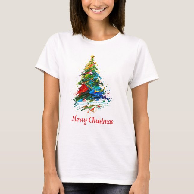 Camiseta Customisable Text Christmas Tree Oil Painting (Anverso)