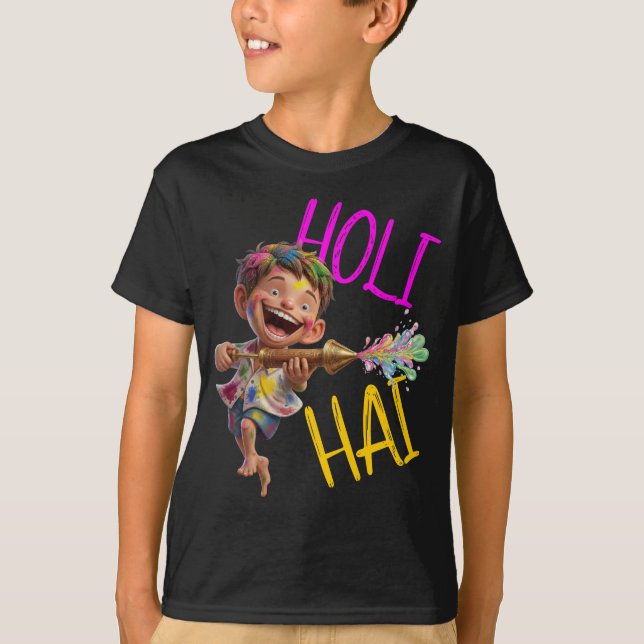 Camiseta Customizable "Holi Hai" Vibrant tee for Kid Boys (Anverso)