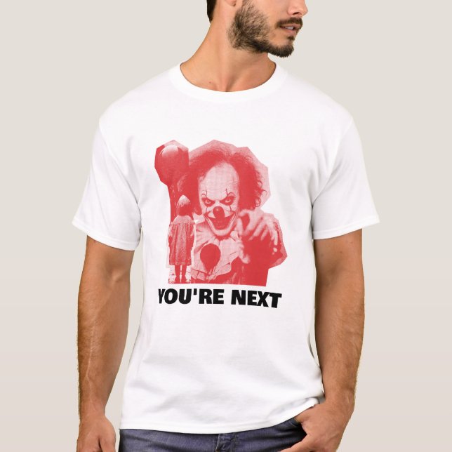 CAMISETA CUSTOMIZABLE SCARY CLOWN WITH BALLOON ADD PHRASE (Anverso)