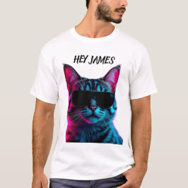 Camiseta Customize name neon cat design t shirt