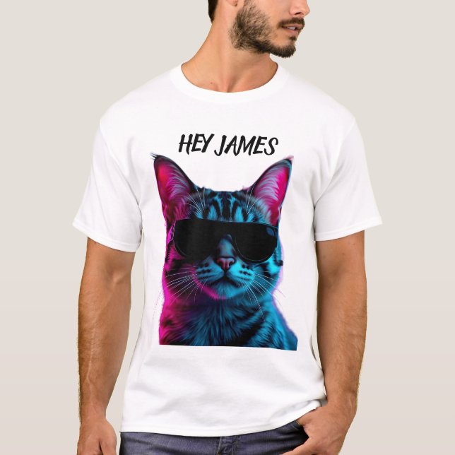 Camiseta Customize name neon cat design t shirt (Anverso)