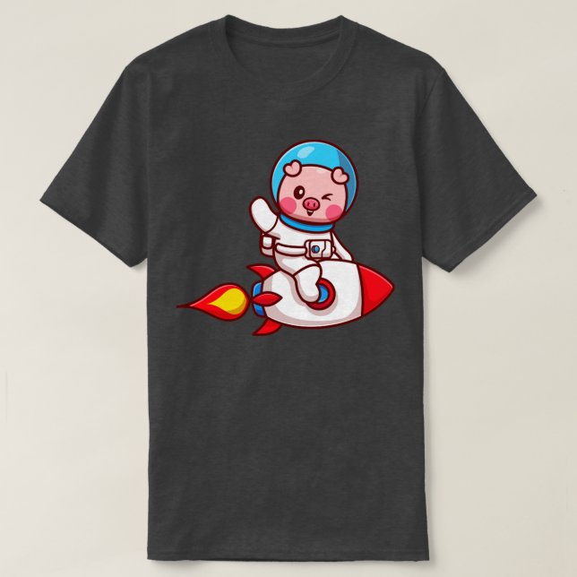 Camiseta Cut Pig Astronaut Riding Rocket And Waving Hand Ca (Diseño del anverso)