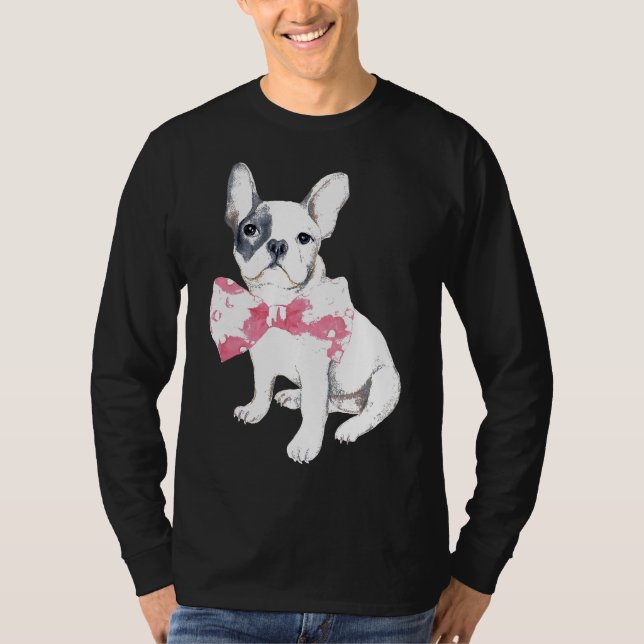 Camiseta Cuta acuarela Bulldog francés Bowtie mujer Chica (Anverso)
