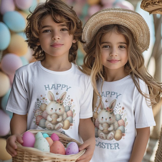 Camiseta Cuta acuarela Bunny Easter personalizable Kids (Cute watercolor Bunny Easter customizable Kids T-Shirt)