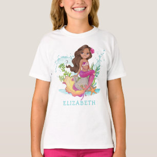 Camiseta Cuta acuarela Pink Brown Mermaid Cumpleaños