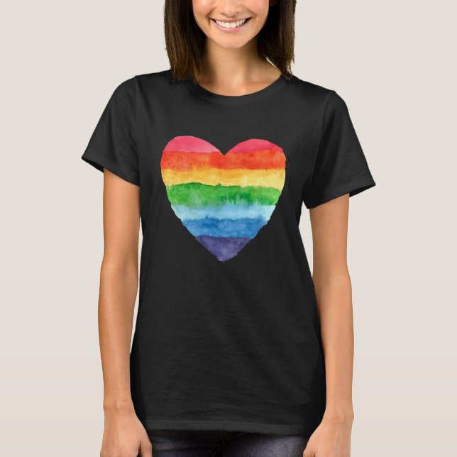 Camiseta Cuta de acuarela del arcoiris del corazón (Anverso)